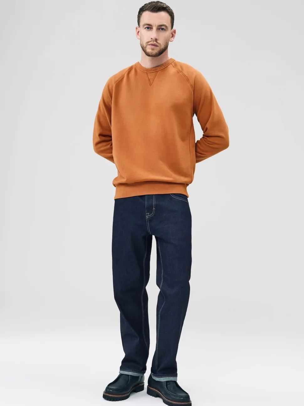 Orange Crew Sweatshirt Heavyweight Garment Washed