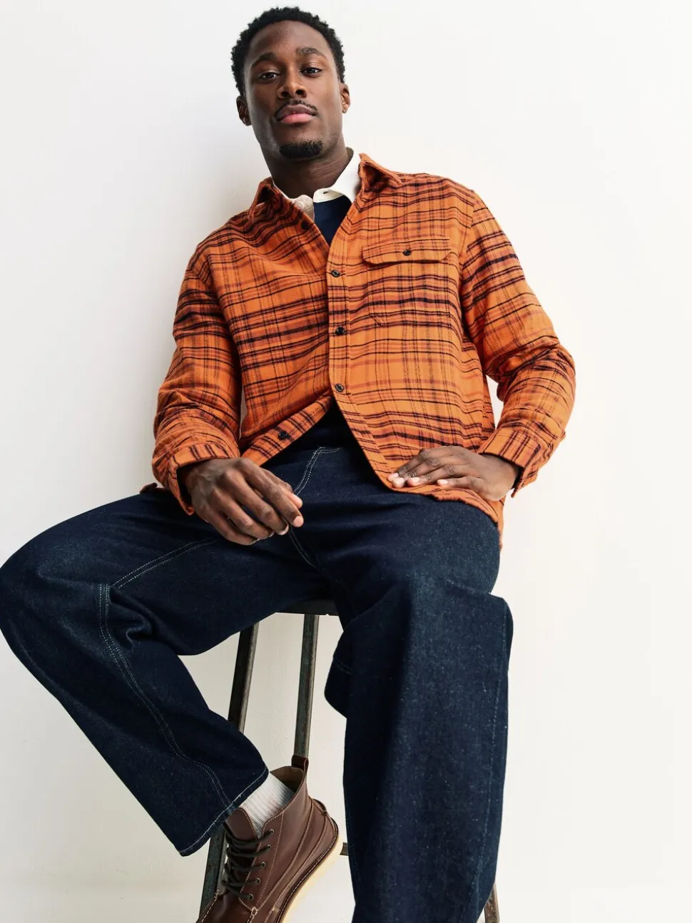 Orange Long Sleeve Check Shirt
