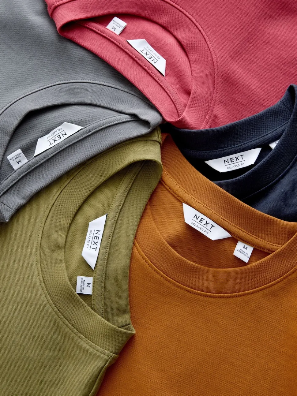 Orange/Grey/Green/Navy Blue/Red Relaxed Fit Heavyweight T-Shirts 5 Pack