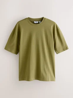 Orange/Grey/Green/Navy Blue/Red Relaxed Fit Heavyweight T-Shirts 5 Pack