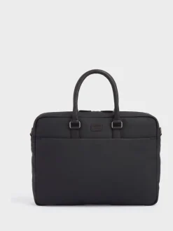 Osprey London Grey & Black Waxed Canvas & Glazed Calf Leather Grantham Laptop Bag