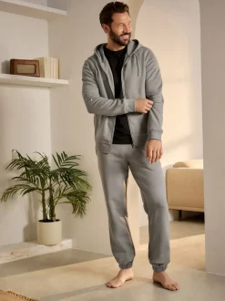 Pale Grey Cuffed Brushback Heavyweight Open Joggers