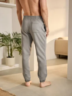 Pale Grey Cuffed Brushback Heavyweight Open Joggers