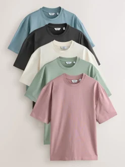 Pastels Green/Blue/Ecru/Slate/Pink Relaxed Fit Heavyweight T-Shirts 5 Pack