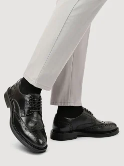 Pavers Black Wide Fit Leather Brogue Derby Shoes