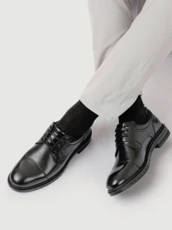 Pavers Black Wide Fit Smart Leather Derby Shoes