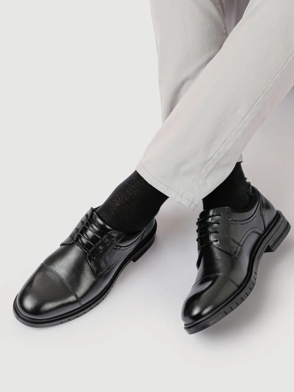 Pavers Black Wide Fit Smart Leather Derby Shoes