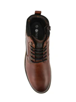 Pavers Dark Brown Wide Fit Leather Boots With Grip Sole