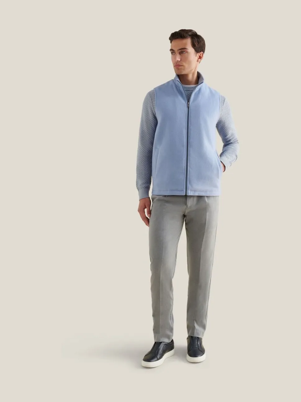 Peckham Rye Blue Full Zip Wool Blend Vest