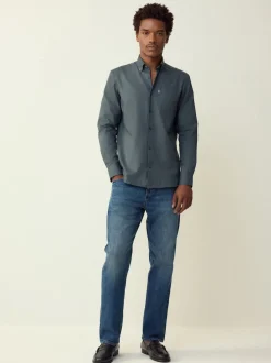 Petrol Blue Regular Fit Button Down Easy Iron Oxford Shirt