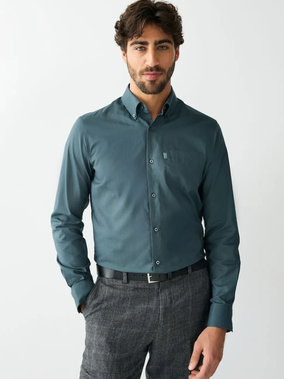 Petrol Blue Slim Fit Button Down Easy Iron Oxford Shirt