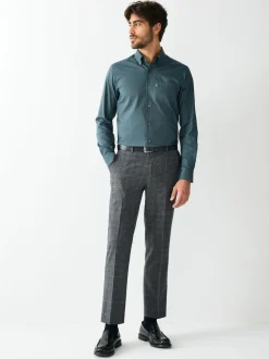 Petrol Blue Slim Fit Button Down Easy Iron Oxford Shirt