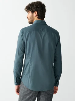 Petrol Blue Slim Fit Button Down Easy Iron Oxford Shirt