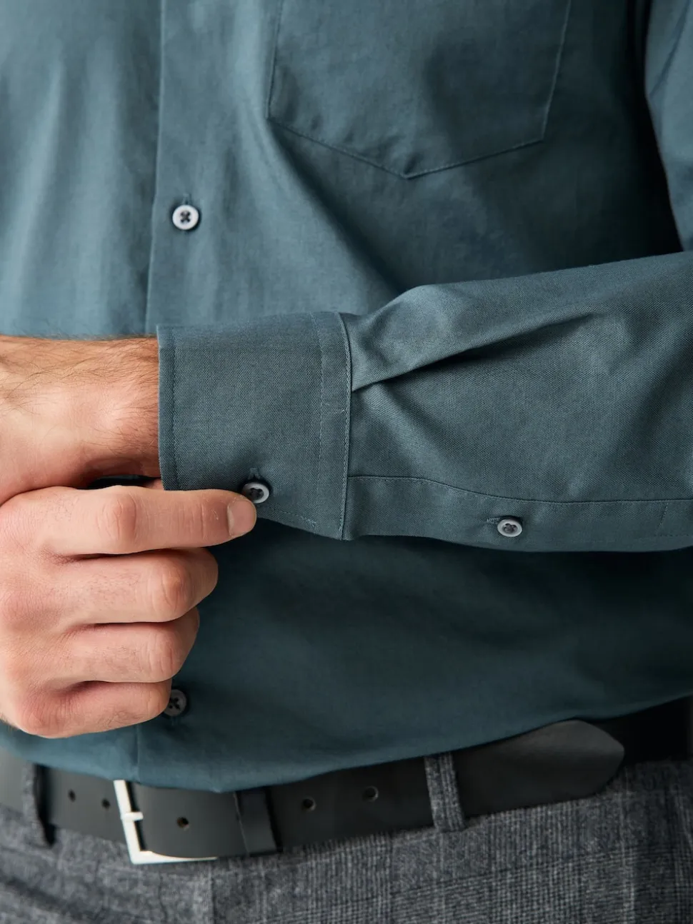 Petrol Blue Slim Fit Button Down Easy Iron Oxford Shirt