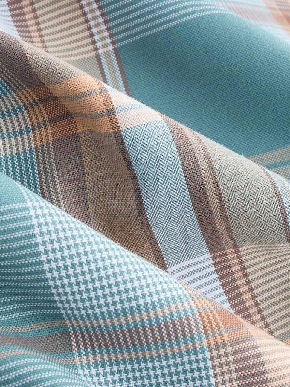 Petrol Blue/Neutral Madras Check Regular Fit Short Sleeve Easy Iron Button Down Oxford Shirt