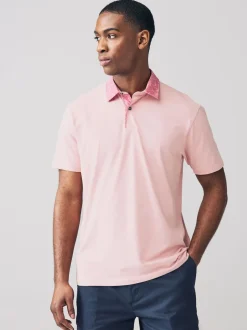 Pink / Blue / White Woven Collar Regular Fit Short Sleeve Jersey Polo Shirts 3 Pack