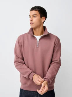 Pink Quarter Zip Cotton Rich Jersey Sweatshirt