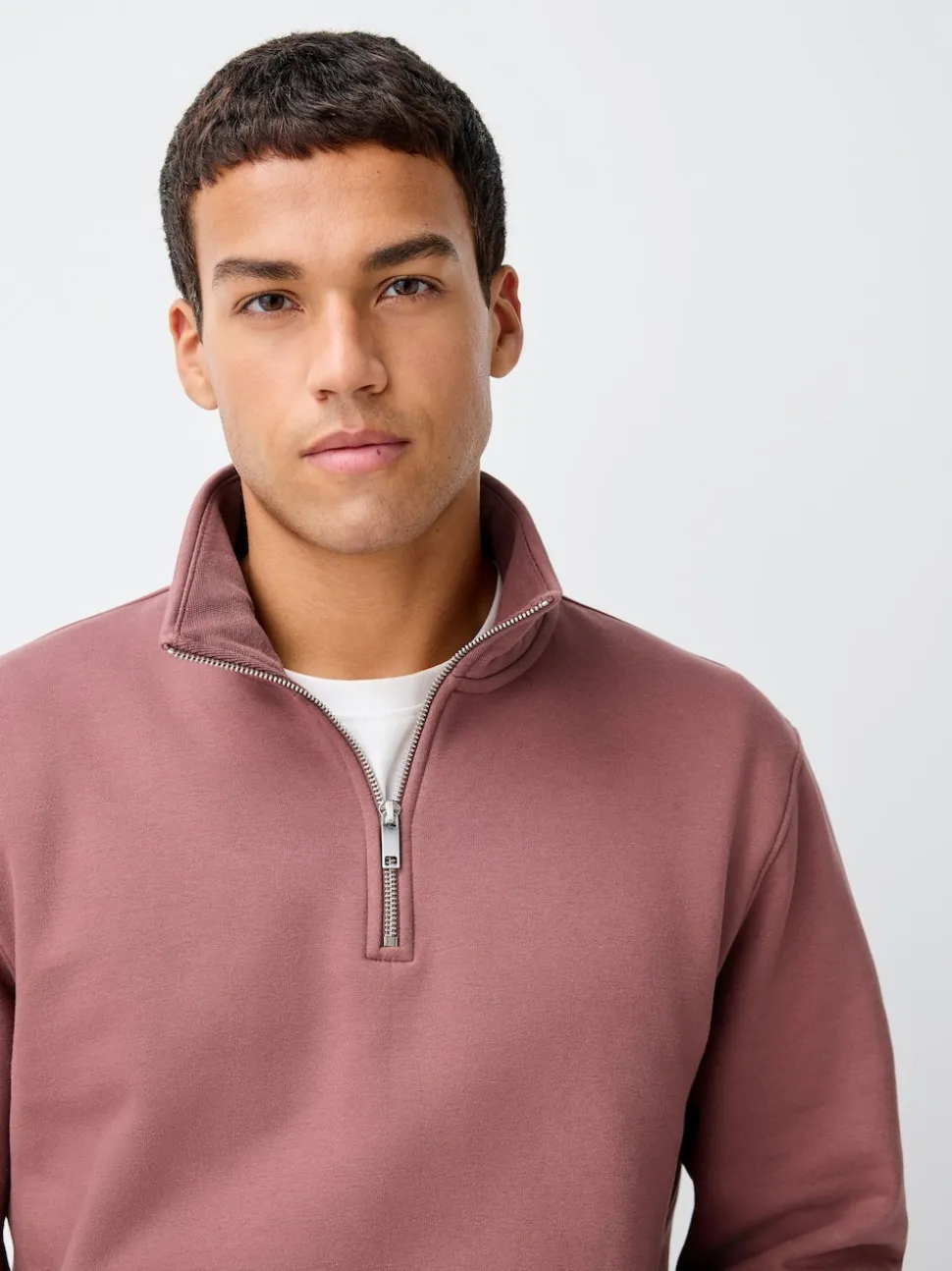 Pink Quarter Zip Cotton Rich Jersey Sweatshirt