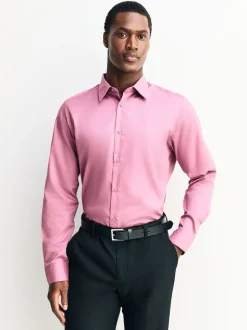 Pink Slim Fit Easy Care Textured Single Cuff Smart Shirt