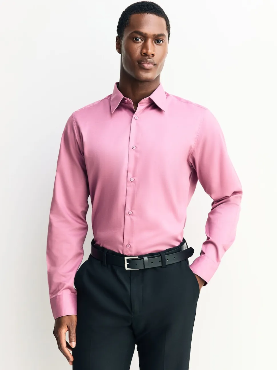 Pink Slim Fit Easy Care Textured Single Cuff Smart Shirt