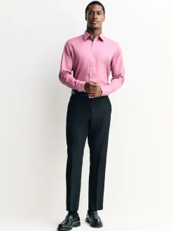Pink Slim Fit Easy Care Textured Single Cuff Smart Shirt
