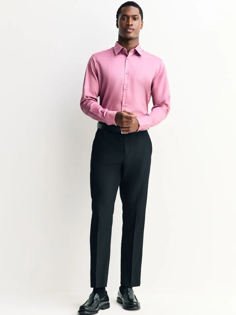 Pink Slim Fit Easy Care Textured Single Cuff Smart Shirt