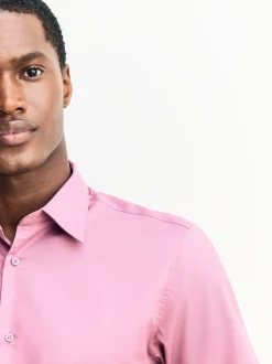 Pink Slim Fit Easy Care Textured Single Cuff Smart Shirt