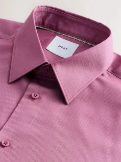 Pink Slim Fit Easy Care Textured Single Cuff Smart Shirt