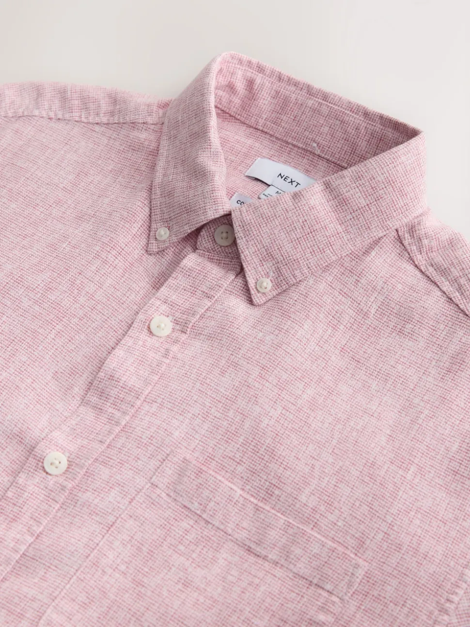 Pink Standard Collar Cotton Linen Blend Short Sleeve Shirt