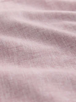 Pink Standard Collar Cotton Linen Blend Short Sleeve Shirt