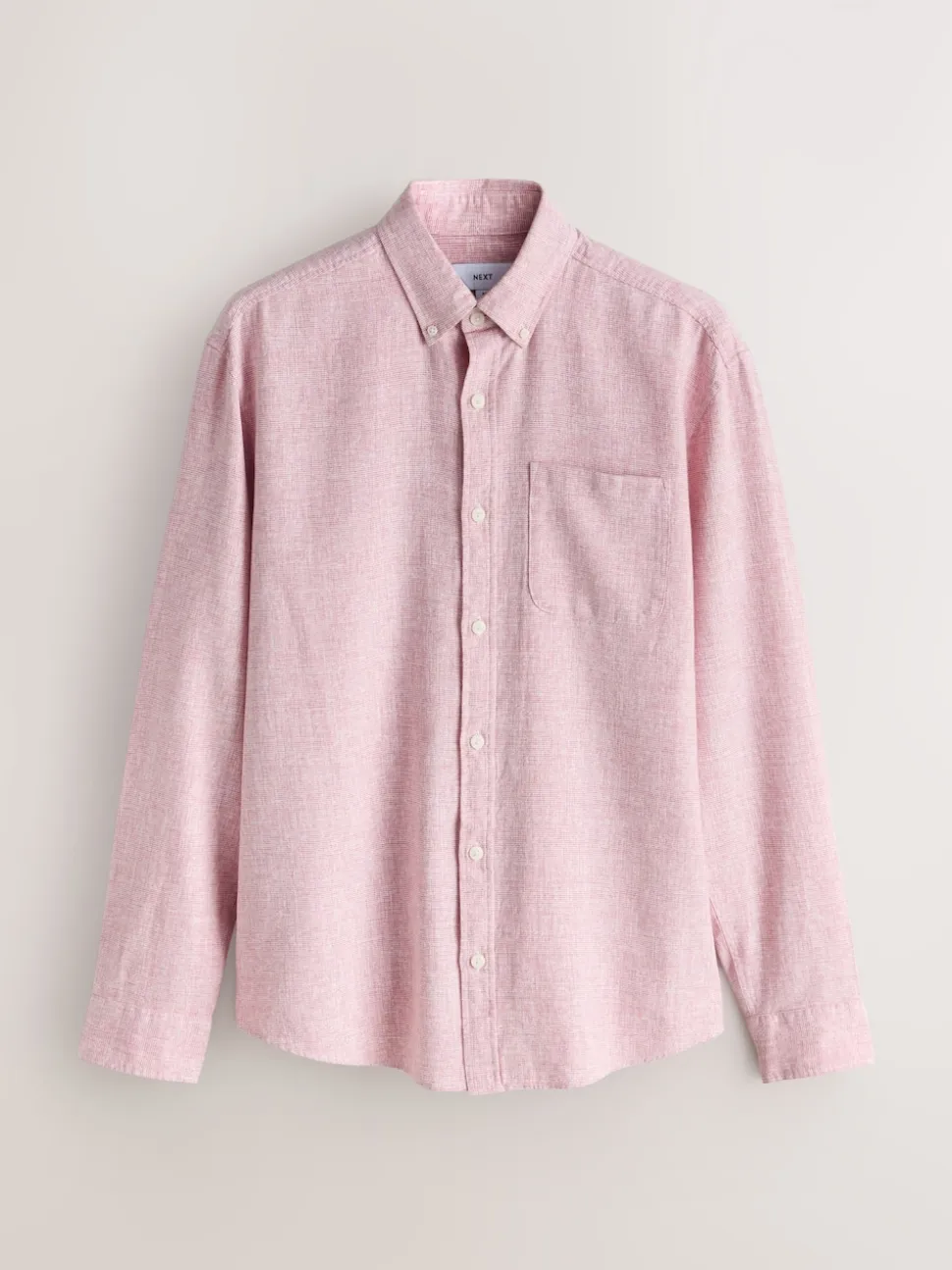 Pink Standard Collar Cotton Linen Blend Long Sleeve Shirt