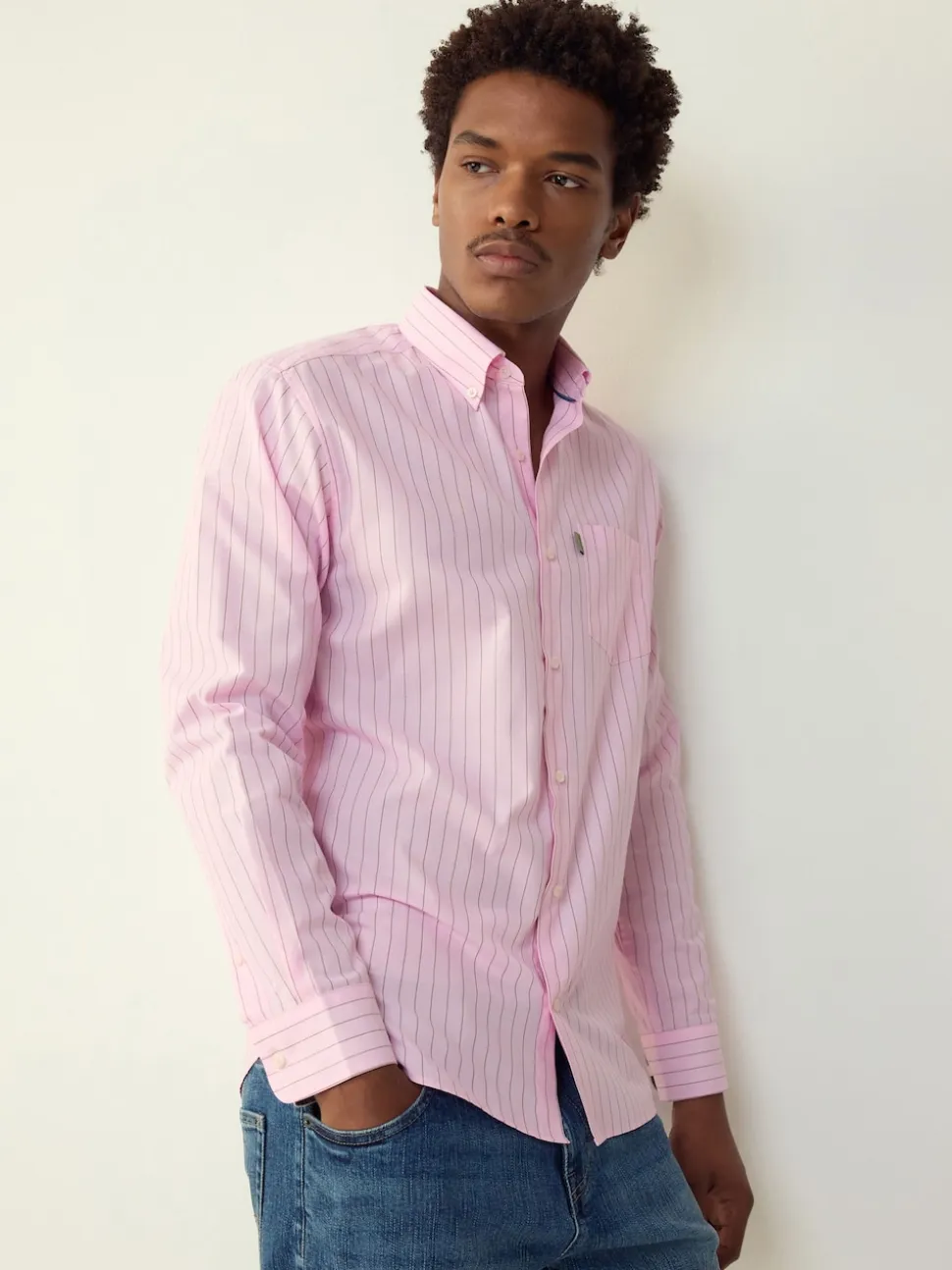 Pink Stripe Regular Fit Easy Iron Button Down Oxford Shirt