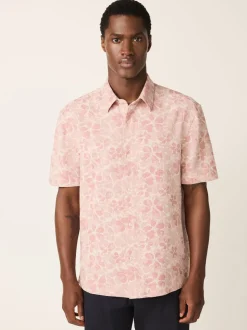 Pink Textured Floral Print Short Sleeve Shirt