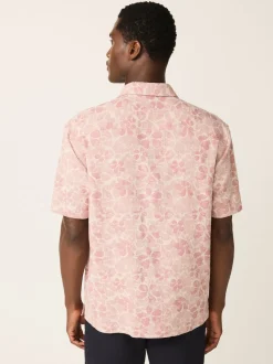 Pink Textured Floral Print Short Sleeve Shirt