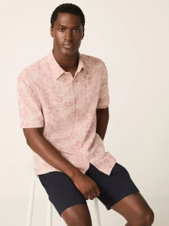Pink Textured Floral Print Short Sleeve Shirt