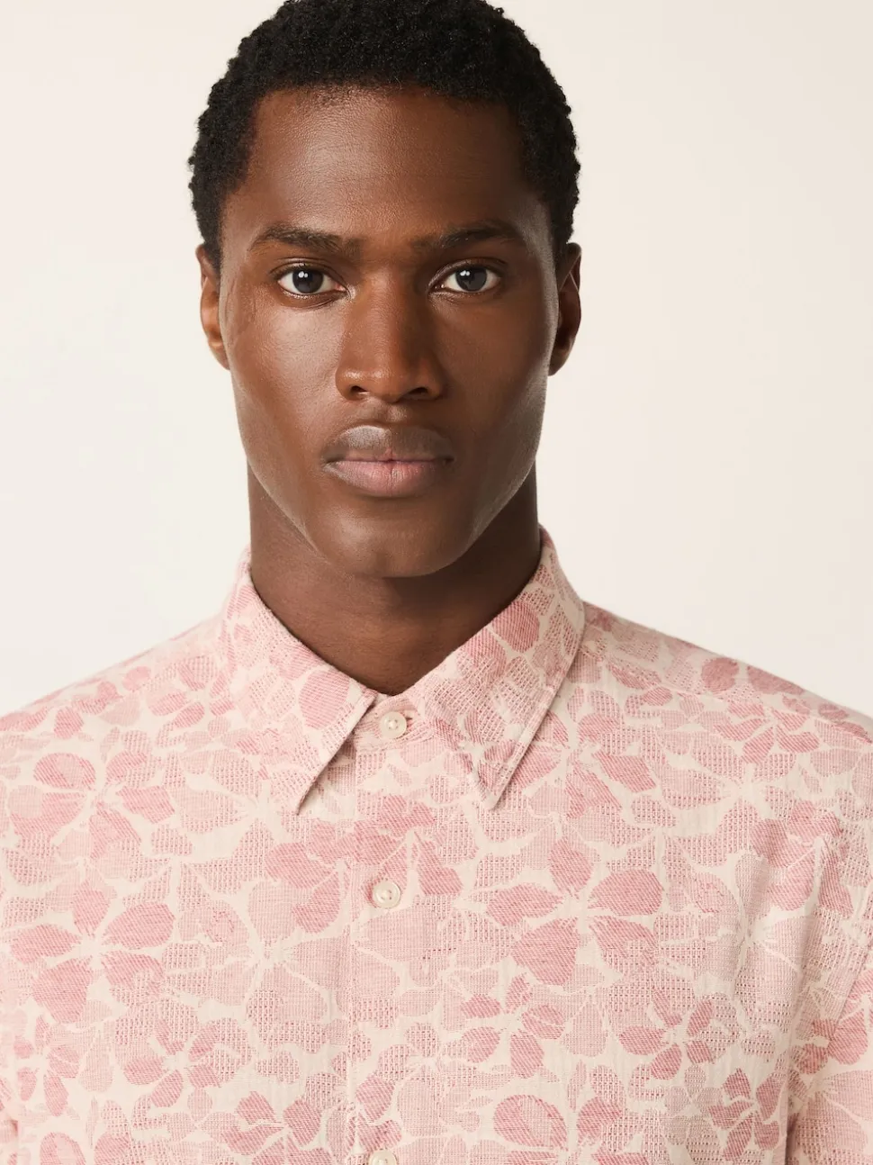 Pink Textured Floral Print Short Sleeve Shirt