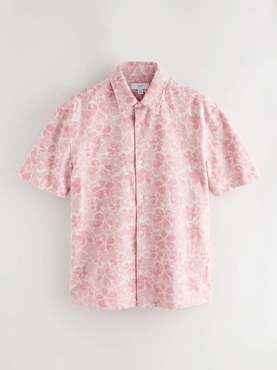 Pink Textured Floral Print Short Sleeve Shirt