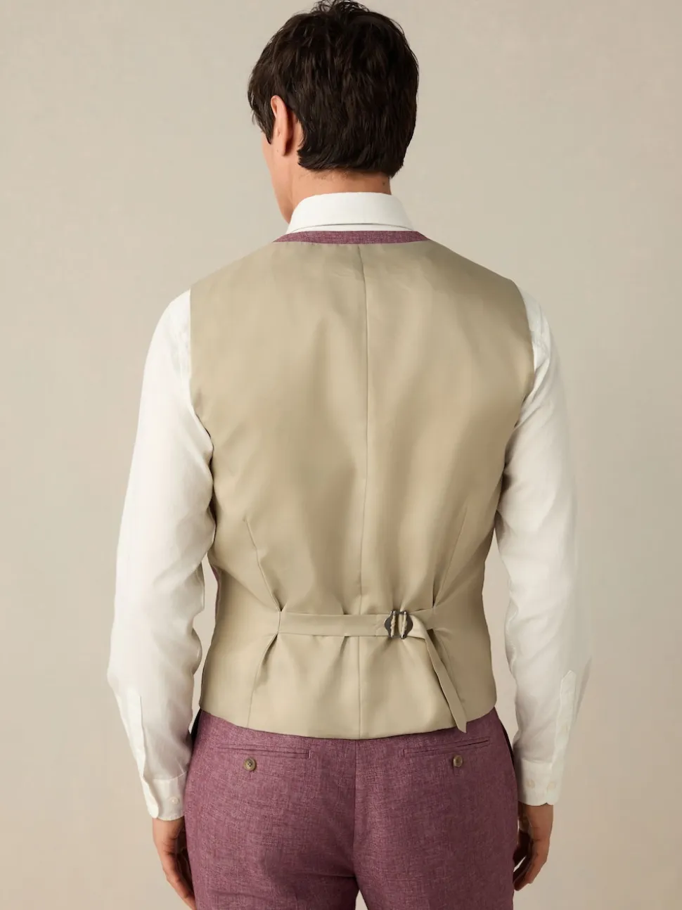 Pink Textured Linen Suit Waistcoat