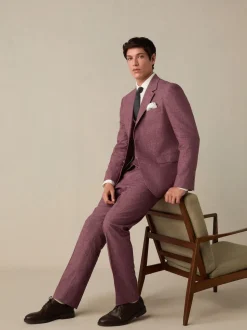 Pink Textured Linen Suit Waistcoat