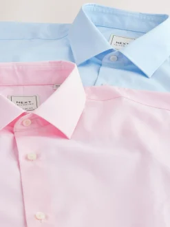 Pink/Blue Regular Fit Easy Care Long Sleeve Single Cuff Smart Shirts 2 Pack