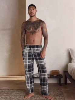 Plum Purple/ Neutral Check Jersey Pyjama Bottoms 2 Pack