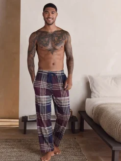 Plum Purple/ Neutral Check Jersey Pyjama Bottoms 2 Pack