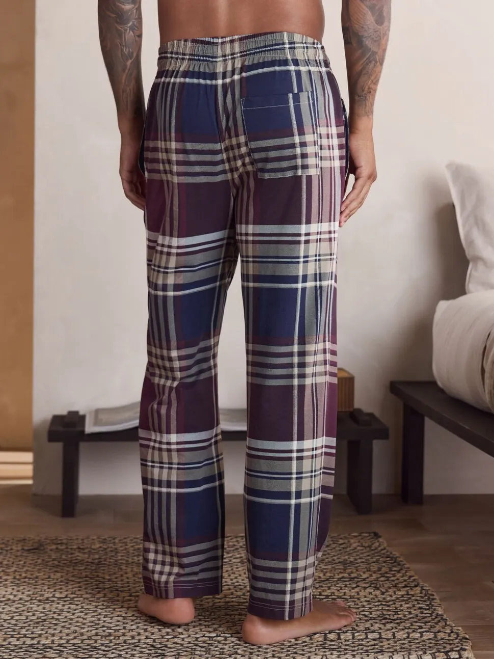 Plum Purple/ Neutral Check Jersey Pyjama Bottoms 2 Pack