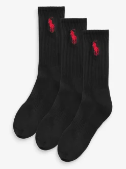 Polo Ralph Lauren Black Big Pony Logo Crew Socks 3 Pack