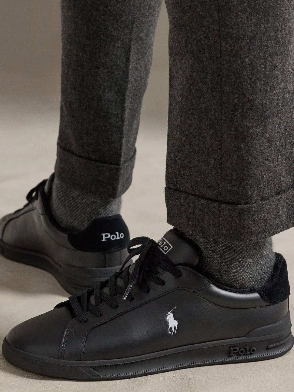 Polo Ralph Lauren Black Heritage Court II Leather Trainers