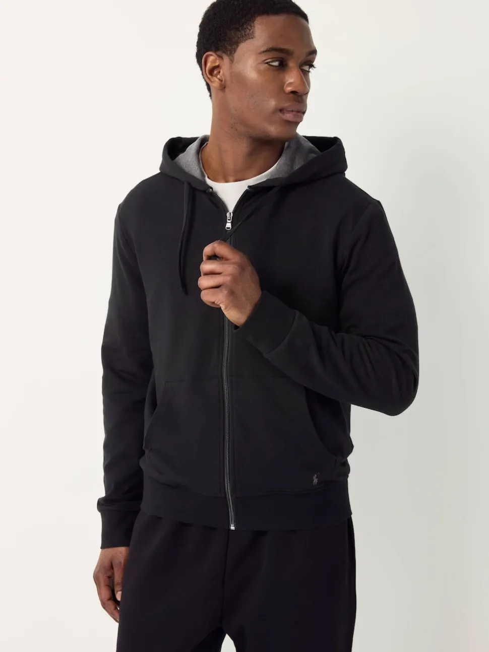 Polo Ralph Lauren Black Loungewear Zip Through Jersey Stretch Hoodie