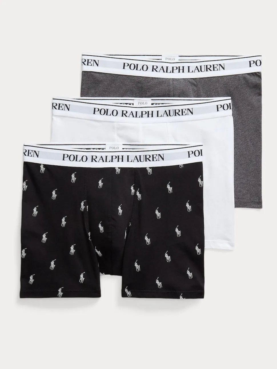 Polo Ralph Lauren Black Long Cotton Stretch Contrast Waistband Boxers 3 Pack
