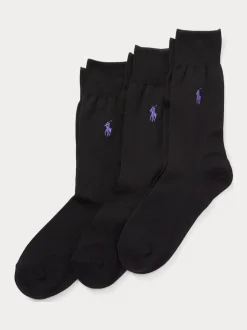 Polo Ralph Lauren Black Mercerised Cotton Crew Ankle Socks 3 Pack