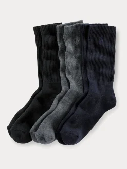 Polo Ralph Lauren Black Pony Logo Ribbed Crew Socks 3 Pack