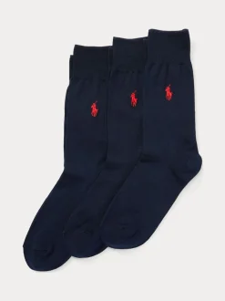 Polo Ralph Lauren Blue Mercerised Cotton Crew Ankle Socks 3 Pack